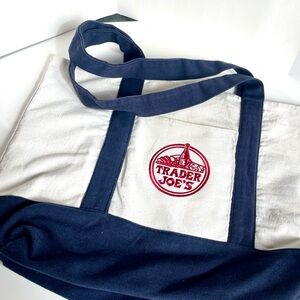 Trader Joe's Navy and cream Canvas Tote Bag